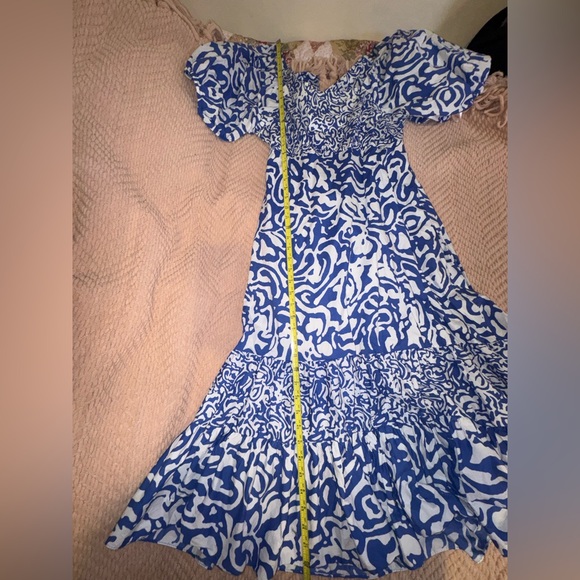 Tanya Taylor Cynthia Cotton Poplin Midi tiered tiered Dress Size 14 Blue EUC - Picture 9 of 16